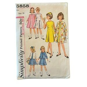 Vintage 60s Simplicity 5858 Girls Sz 10 Retro Dress Pattern Boho Jumper Jacket
